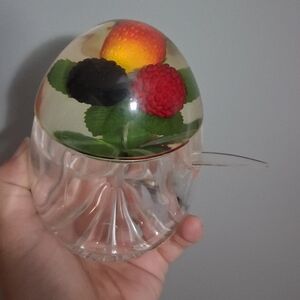Vintage Lucite/plastic Sugar Dish With Spoon Faux Fruit In Lid Farmhouse Decor